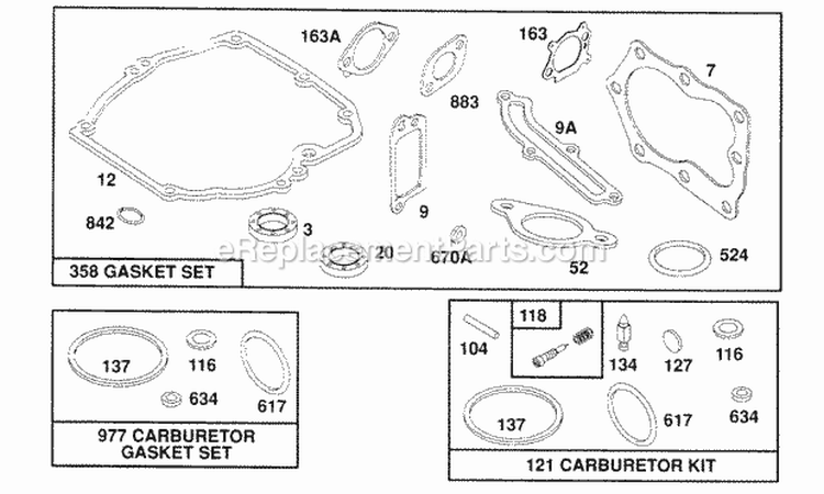 Gasket Sets Diagram and Parts List for 123882-3420-01  Briggs and Stratton Engine